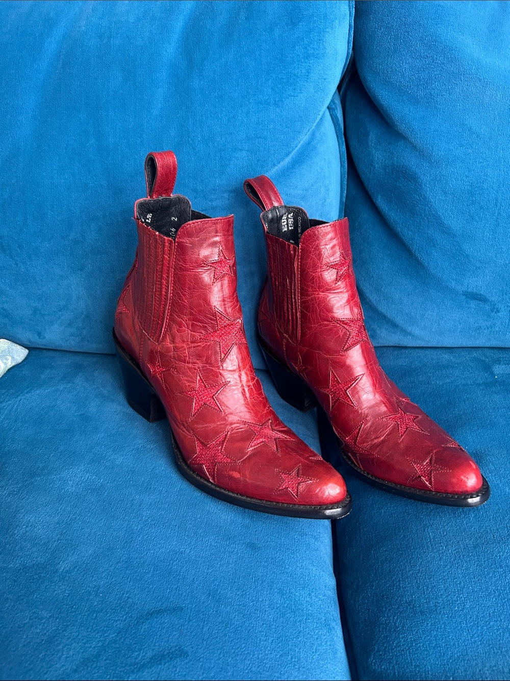 Free People Red Star-Accent Leather Ankle Booties